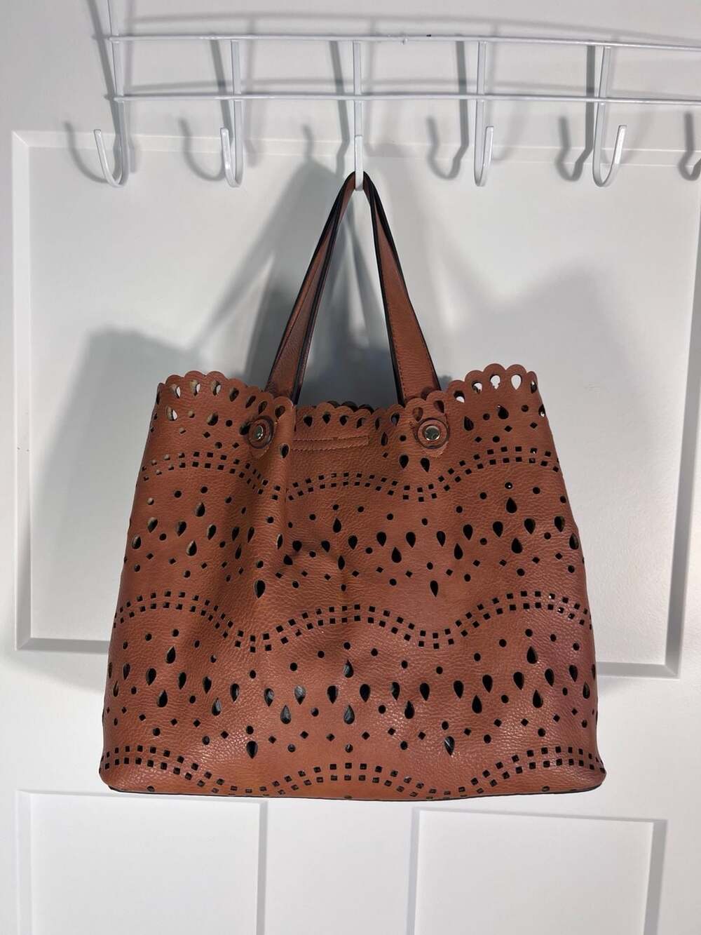 Brown Laser Cut Tote Bag Boho Western Shoulder Crossbody Purse Scalloped